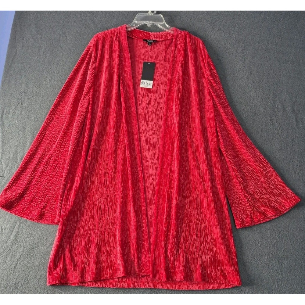 NEW Slim Factor by Investments 1X Textured Red Velvet Plisse Open Front Cardigan - Picture 2 of 10